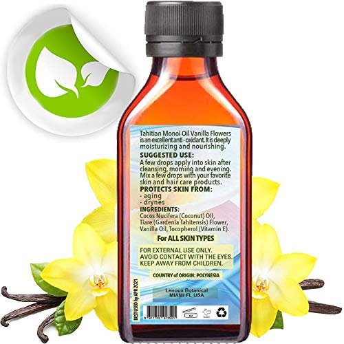 Lenoux Botanical Tahitian Monoi Oil Vanilla - 100% Pure Moisturizer for Face, Body, Hair, Lips & Nails, 3.33 Fl Oz (100 ml) - görsel 2
