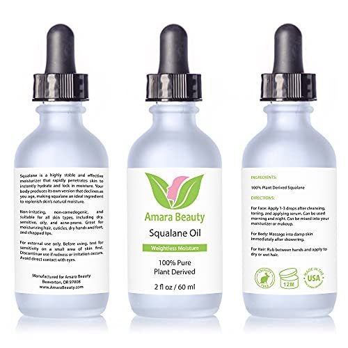 100% Pure Plant Derived Squalane Oil Moisturizer - Face, Body, Skin & Hair Oil - 2 Fl Oz by Amara Beauty Avelisse