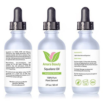 100% Pure Plant Derived Squalane Oil Moisturizer - Face, Body, Skin & Hair Oil - 2 Fl Oz by Amara Beauty Avelisse