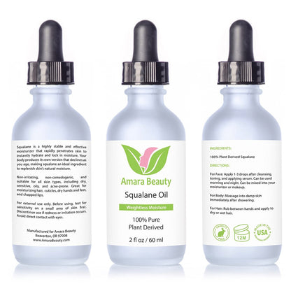 100% Pure Plant Derived Squalane Oil Moisturizer - Face, Body, Skin & Hair Oil - 2 Fl Oz by Amara Beauty Avelisse