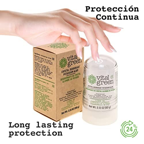 Vital Green Crystal Potassium Alum Deodorant - Unscented Natural Mineral Deodorant for Men, Women, and Athletes - 2.12oz (60g) - görsel 6