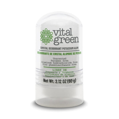 Vital Green Crystal Potassium Alum Deodorant - Unscented Natural Mineral Deodorant for Men, Women, and Athletes - 2.12oz (60g)