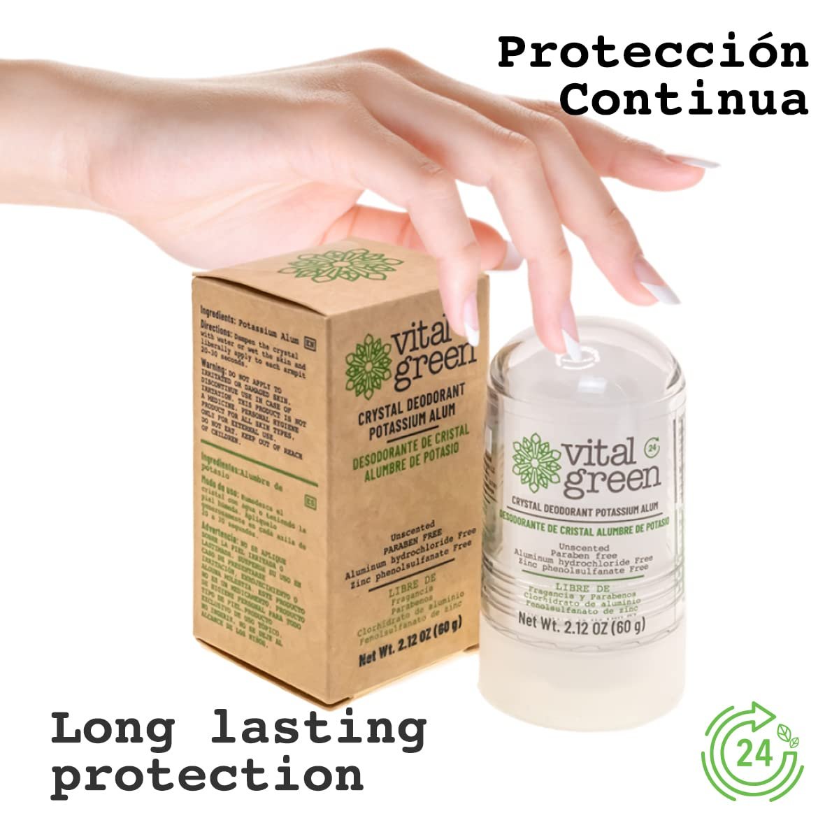 Vital Green Crystal Potassium Alum Deodorant - Unscented Natural Mineral Deodorant for Men, Women, and Athletes - 2.12oz (60g) - görsel 5