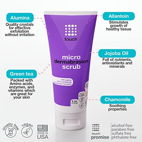 TOUCH Microdermabrasion Facial Scrub & Face Exfoliator – Dermatologist Grade Crystals for Anti-Aging, Wrinkles, Dullness & Pores – Large 4 oz Avelisse