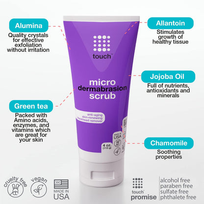 TOUCH Microdermabrasion Facial Scrub & Face Exfoliator – Dermatologist Grade Crystals for Anti-Aging, Wrinkles, Dullness & Pores – Large 4 oz Avelisse