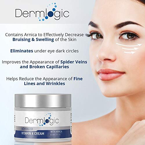 Dermlogic Vitamin K Cream – Moisturizing Bruise Healing Formula with Arnica, Dark Spot Corrector for Bruising, Spider Veins & Broken Capillaries, Reduces Under Eye Dark Circles, Fine Lines, Puffiness & Wrinkles Avelisse