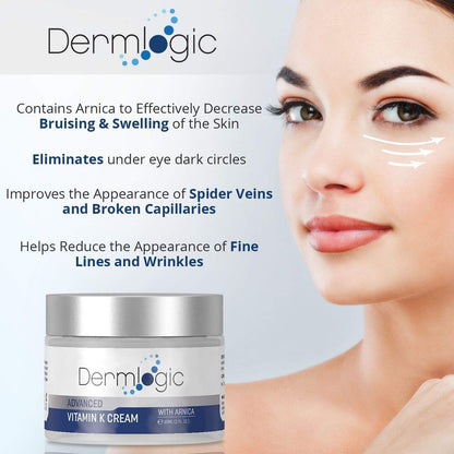 Dermlogic Vitamin K Cream – Moisturizing Bruise Healing Formula with Arnica, Dark Spot Corrector for Bruising, Spider Veins & Broken Capillaries, Reduces Under Eye Dark Circles, Fine Lines, Puffiness & Wrinkles Avelisse