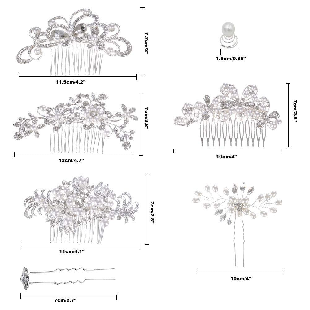 32 Pack Silver Wedding Hair Combs and Bridal Hair Pins Set with Rhinestones & Pearls - inSowni Avelisse