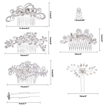 32 Pack Silver Wedding Hair Combs and Bridal Hair Pins Set with Rhinestones & Pearls - inSowni Avelisse