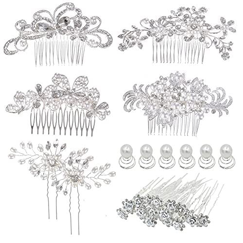 32 Pack Silver Wedding Hair Combs and Bridal Hair Pins Set with Rhinestones & Pearls - inSowni Avelisse