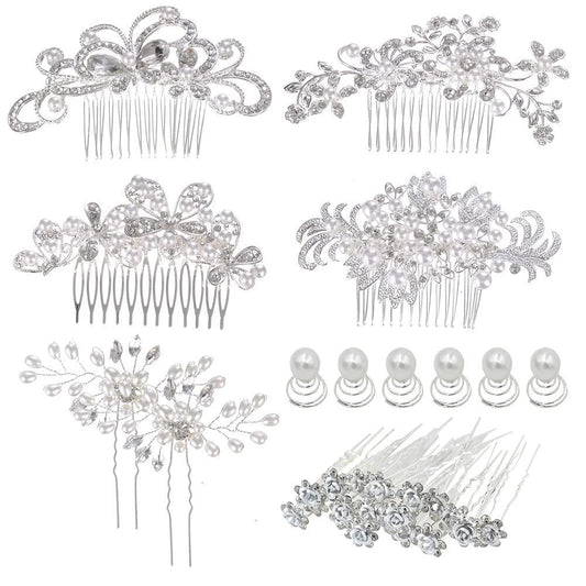 32 Pack Silver Wedding Hair Combs and Bridal Hair Pins Set with Rhinestones & Pearls - inSowni Avelisse