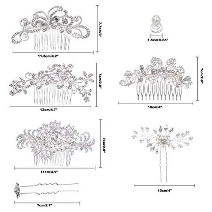 32 Pack Silver Wedding Hair Combs and Bridal Hair Pins Set with Rhinestones & Pearls - inSowni Avelisse