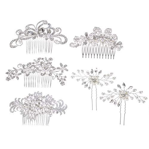 32 Pack Silver Wedding Hair Combs and Bridal Hair Pins Set with Rhinestones & Pearls - inSowni Avelisse