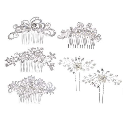 32 Pack Silver Wedding Hair Combs and Bridal Hair Pins Set with Rhinestones & Pearls - inSowni Avelisse