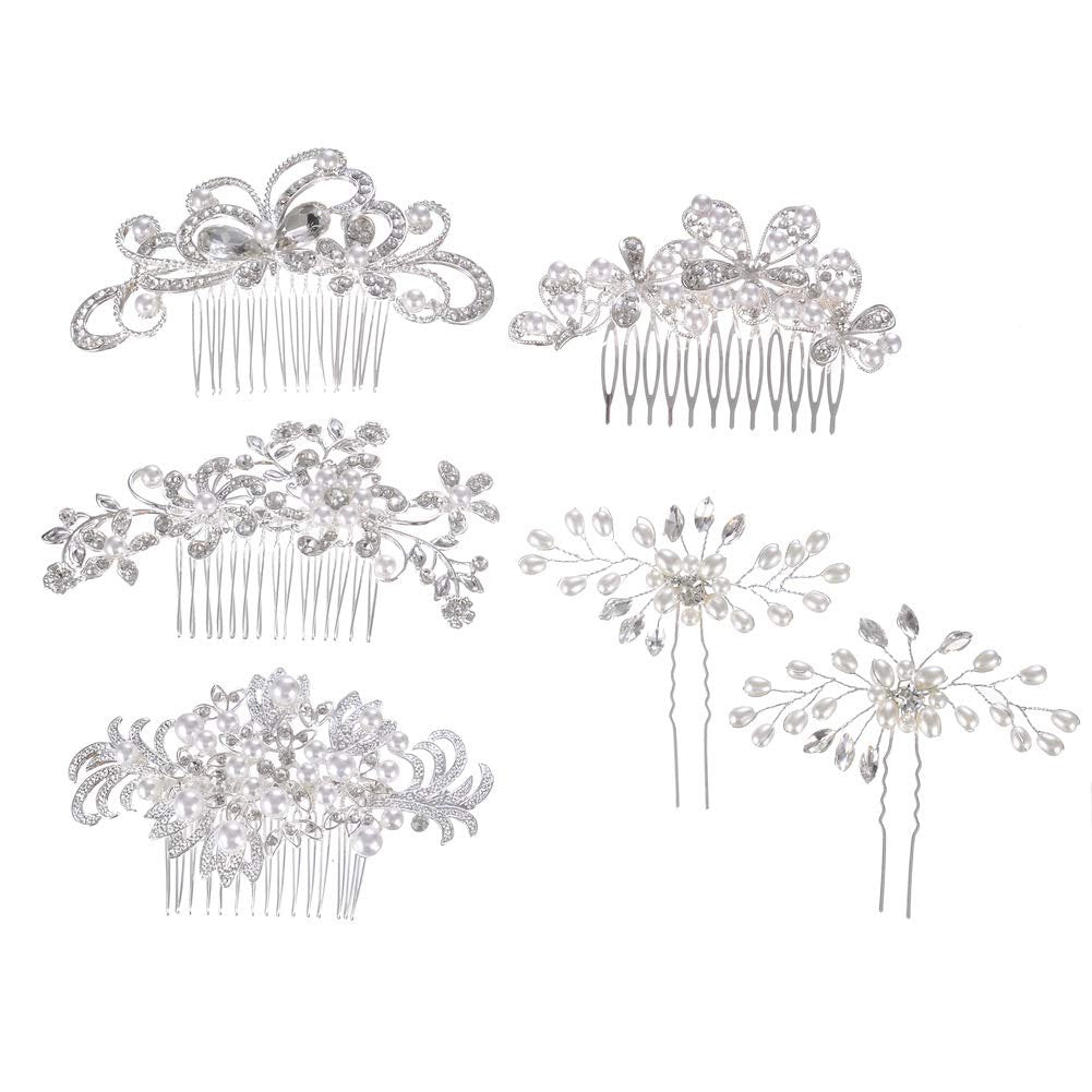 32 Pack Silver Wedding Hair Combs and Bridal Hair Pins Set with Rhinestones & Pearls - inSowni Avelisse