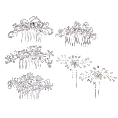 32 Pack Silver Wedding Hair Combs and Bridal Hair Pins Set with Rhinestones & Pearls - inSowni Avelisse