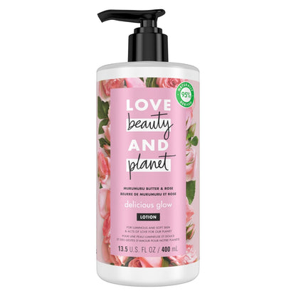 Love Beauty and Planet Delicious Glow Body Lotion Murumuru Butter & Rose for Soft, Glowing Skin, 13.5 oz Avelisse