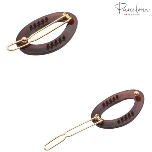 Parcelona French Eggie Oval Shell Black Mini Celluloid Acetate Side Slide Barrette Snap on Hair Clips - 4 Pieces Avelisse