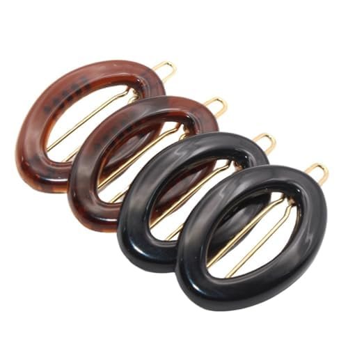 Parcelona French Eggie Oval Shell Black Mini Celluloid Acetate Side Slide Barrette Snap on Hair Clips - 4 Pieces Avelisse