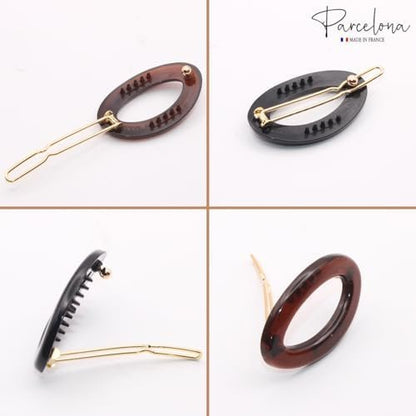 Parcelona French Eggie Oval Shell Black Mini Celluloid Acetate Side Slide Barrette Snap on Hair Clips - 4 Pieces Avelisse