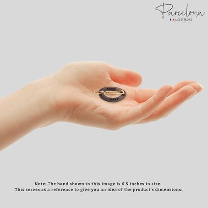 Parcelona French Eggie Oval Shell Black Mini Celluloid Acetate Side Slide Barrette Snap on Hair Clips - 4 Pieces Avelisse