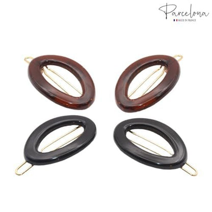 Parcelona French Eggie Oval Shell Black Mini Celluloid Acetate Side Slide Barrette Snap on Hair Clips - 4 Pieces Avelisse
