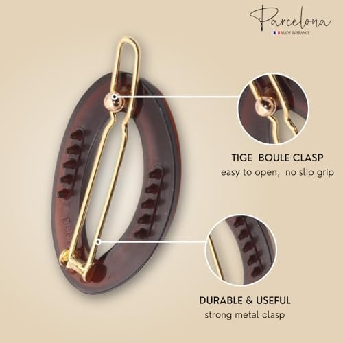 Parcelona French Eggie Oval Shell Black Mini Celluloid Acetate Side Slide Barrette Snap on Hair Clips - 4 Pieces Avelisse