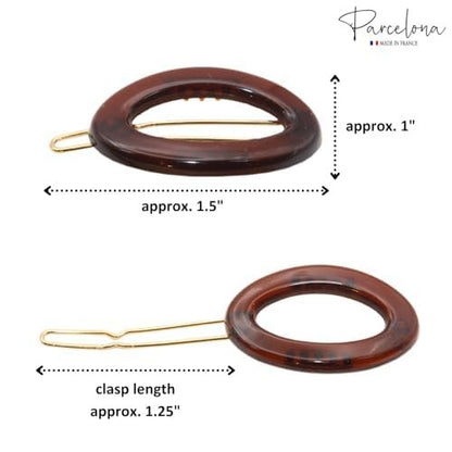 Parcelona French Eggie Oval Shell Black Mini Celluloid Acetate Side Slide Barrette Snap on Hair Clips - 4 Pieces Avelisse
