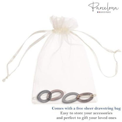Parcelona French Eggie Oval Shell Black Mini Celluloid Acetate Side Slide Barrette Snap on Hair Clips - 4 Pieces Avelisse