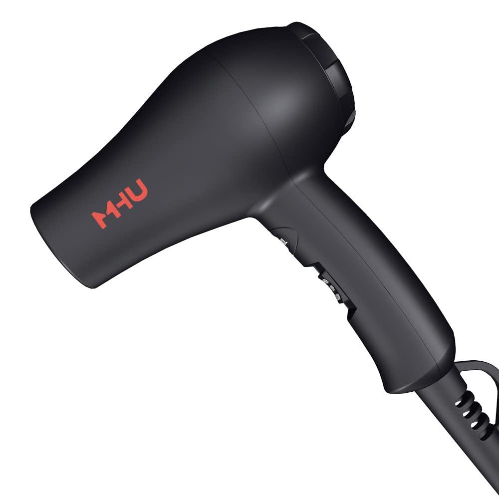 Travel Mini Hair Dryer - Ceramic Ionic 1000 Watts, Lightweight Blow Dryer for RV with 2 Speeds and Concentrator, Black Avelisse