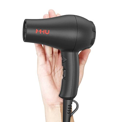 Travel Mini Hair Dryer - Ceramic Ionic 1000 Watts, Lightweight Blow Dryer for RV with 2 Speeds and Concentrator, Black Avelisse