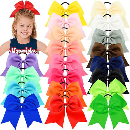 WillingTee 20-Pack 8-Inch Large Cheer Bows for Girls – Grosgrain Ribbon Ponytail Holders, Elastic Hair Ties for Cheerleaders, School, and Daily Wear Avelisse