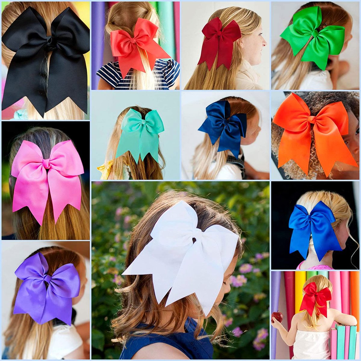 WillingTee 20-Pack 8-Inch Large Cheer Bows for Girls – Grosgrain Ribbon Ponytail Holders, Elastic Hair Ties for Cheerleaders, School, and Daily Wear Avelisse