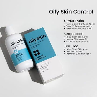 Natural Outcome Oily Skin Cleanser | Oil Control Daily Face Wash | Pore Hydrating Non-Greasy Cleansing Gel with Purifying Citrus Extracts | Sulfate & Cruelty Free | 8 oz
