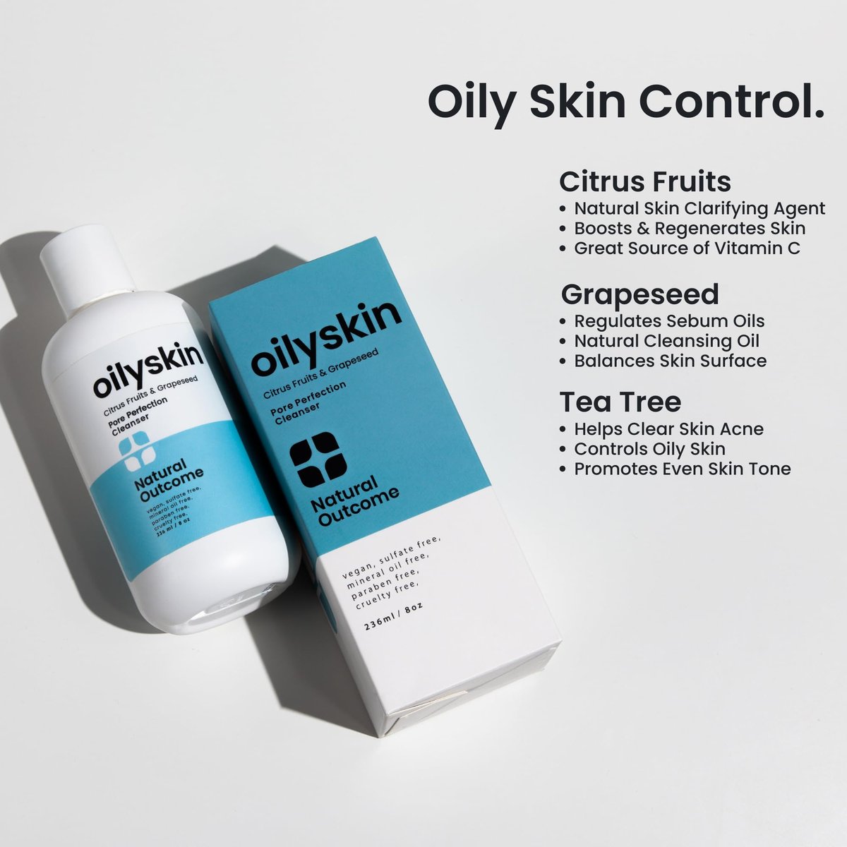 Natural Outcome Oily Skin Cleanser | Oil Control Daily Face Wash | Pore Hydrating Non-Greasy Cleansing Gel with Purifying Citrus Extracts | Sulfate & Cruelty Free | 8 oz - görsel 10