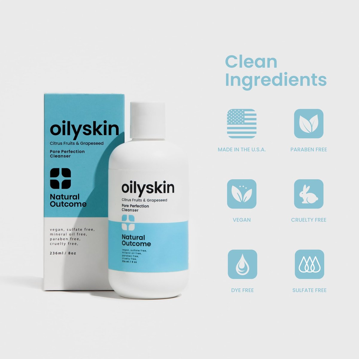 Natural Outcome Oily Skin Cleanser | Oil Control Daily Face Wash | Pore Hydrating Non-Greasy Cleansing Gel with Purifying Citrus Extracts | Sulfate & Cruelty Free | 8 oz - görsel 8