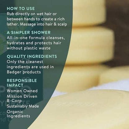 Badger Jojoba & Baobab Conditioning Shampoo Bar - Natural Vegan Hair Bar, 3 oz Avelisse
