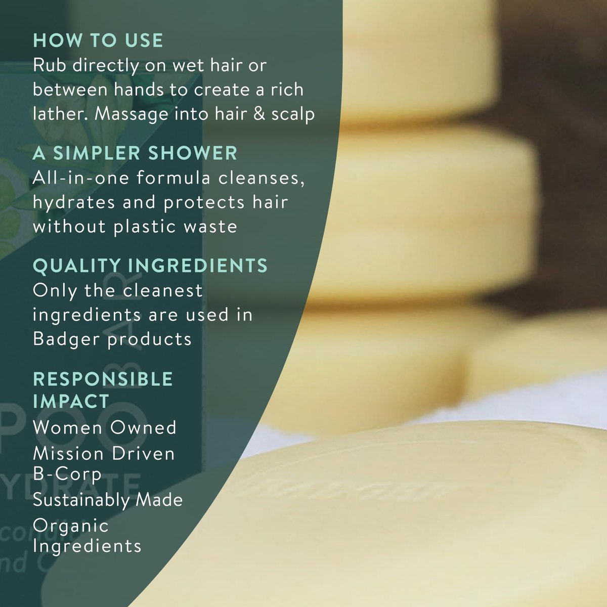 Badger Jojoba & Baobab Conditioning Shampoo Bar - Natural Vegan Hair Bar, 3 oz Avelisse