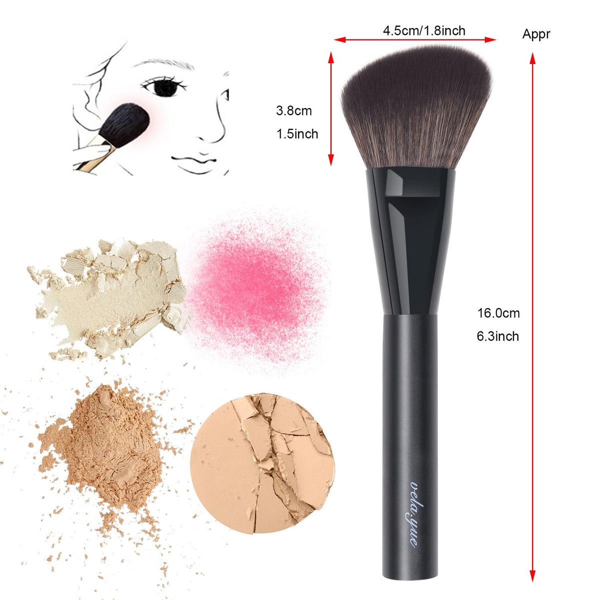 Vela.Yue Angled Blush Makeup Brush - Face Powder Blusher Bronzer Highlighter Contour Brush - görsel 5