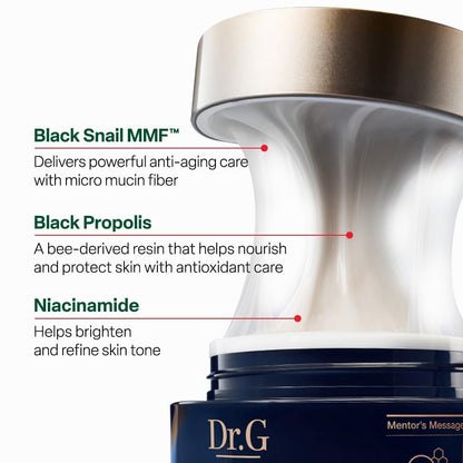 Dr. G Black Snail Cream - Korean Anti-Aging Face Moisturizer with Snail Mucin for Fine Lines, Firming & Elasticity, 1.69 fl oz
