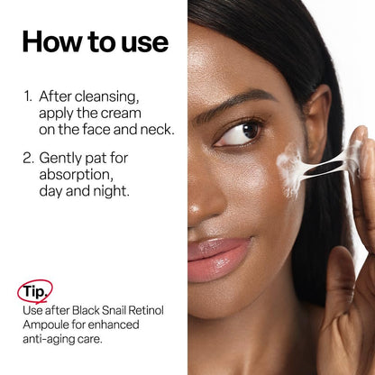 Dr. G Black Snail Cream - Korean Anti-Aging Face Moisturizer with Snail Mucin for Fine Lines, Firming & Elasticity, 1.69 fl oz