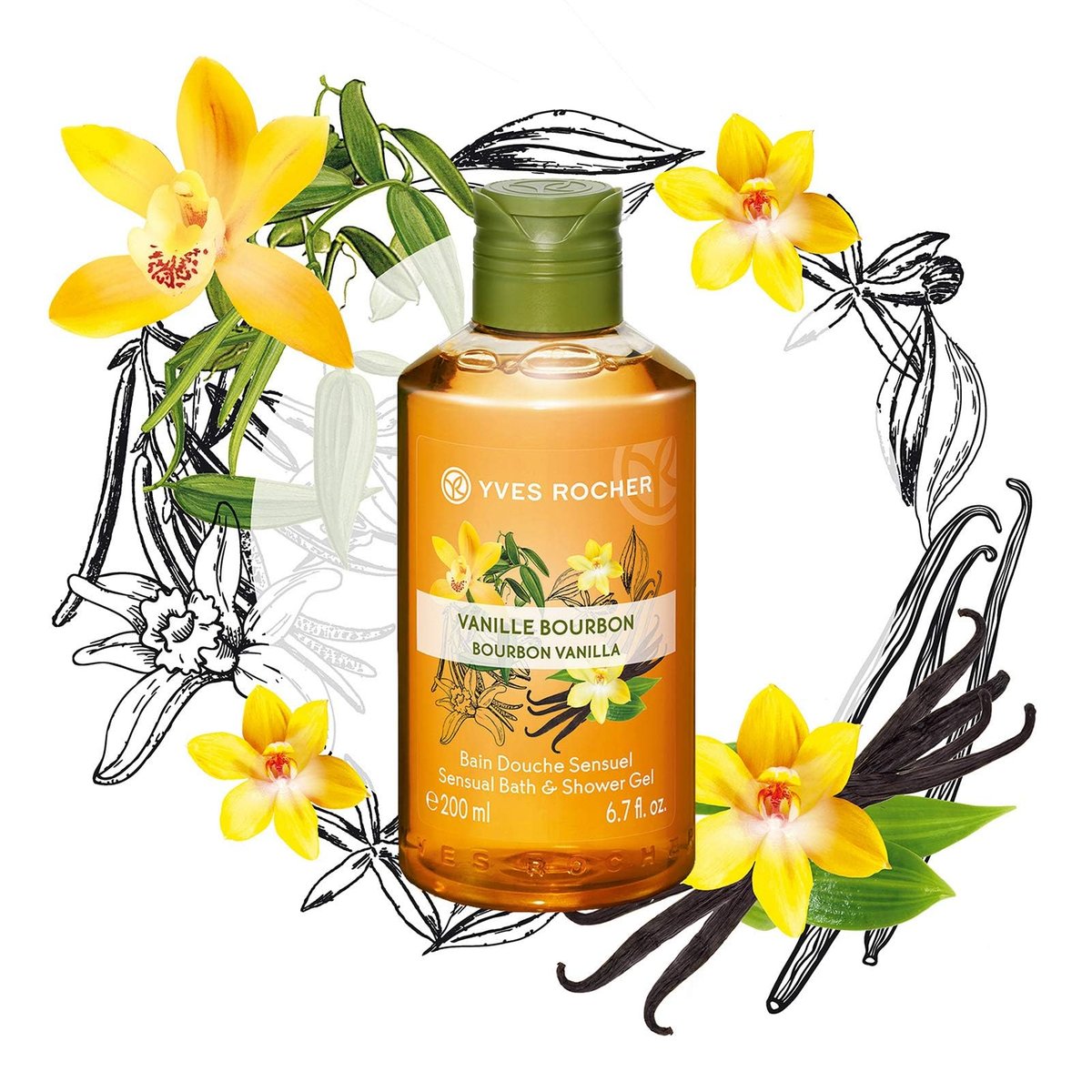 Yves Rocher Les Plaisirs Nature Sensual Bath & Shower Gel Bourbon Vanilla - 200 ml / 6.7 fl oz - görsel 5
