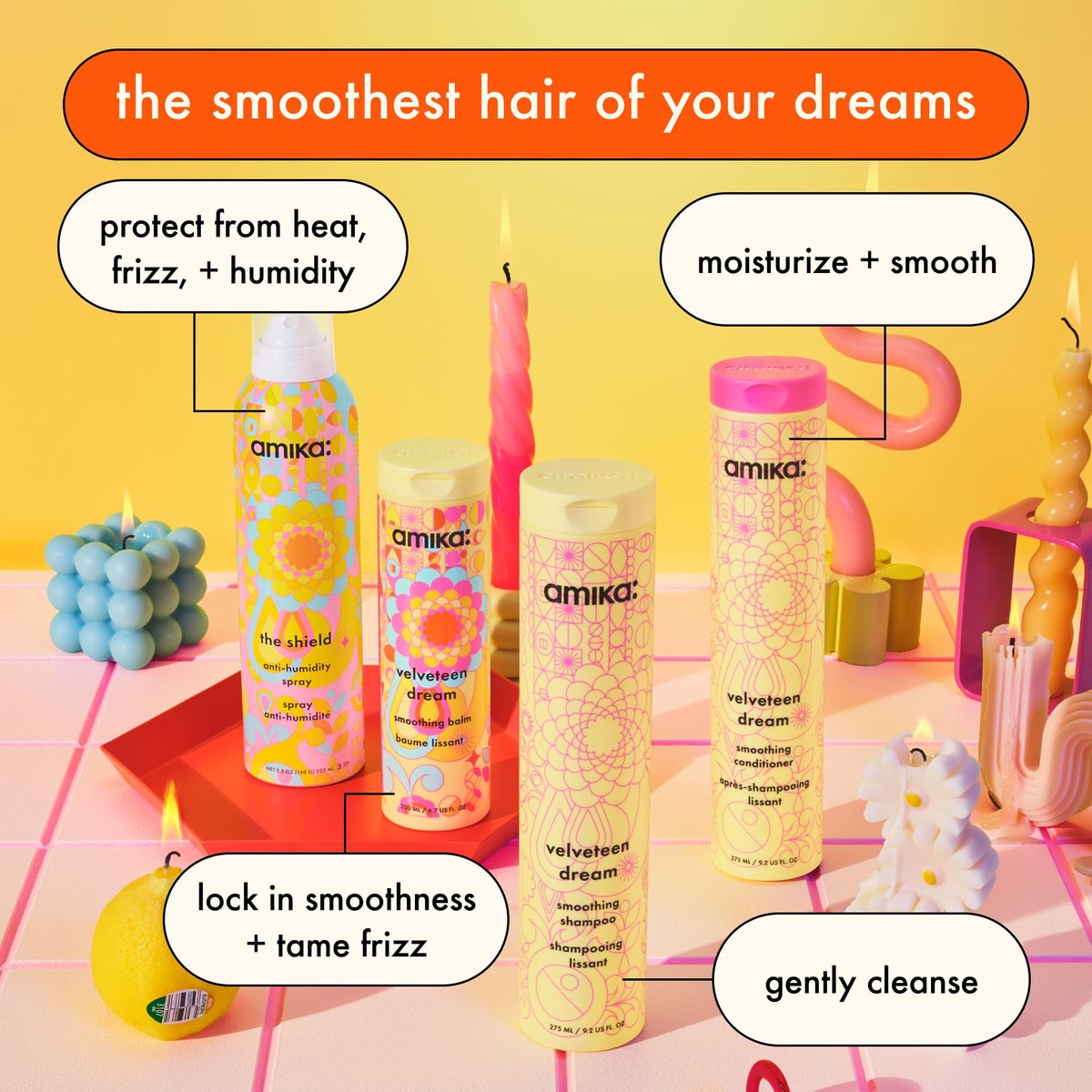Amika Velveteen Dream Smoothing Balm - Frizz Control Styling Cream with Heat Protection & UV Filters, 6.7 oz Avelisse