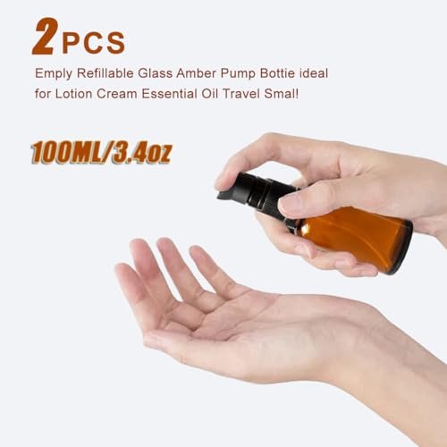TUPWEL 2-Pack Amber Glass Refillable Pump Lotion Bottles - 100ml/3.4oz for Makeup Foundation, Skin Care Cream, Essential Oils - görsel 10