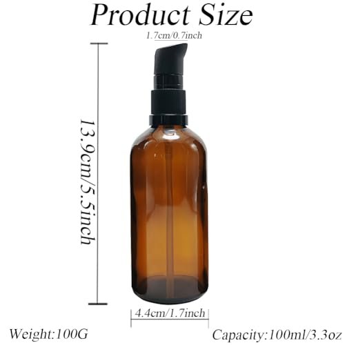 TUPWEL 2-Pack Amber Glass Refillable Pump Lotion Bottles - 100ml/3.4oz for Makeup Foundation, Skin Care Cream, Essential Oils - görsel 4