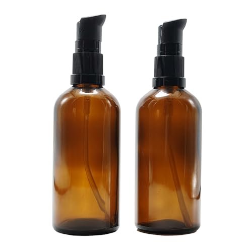 TUPWEL 2-Pack Amber Glass Refillable Pump Lotion Bottles - 100ml/3.4oz for Makeup Foundation, Skin Care Cream, Essential Oils - görsel 2