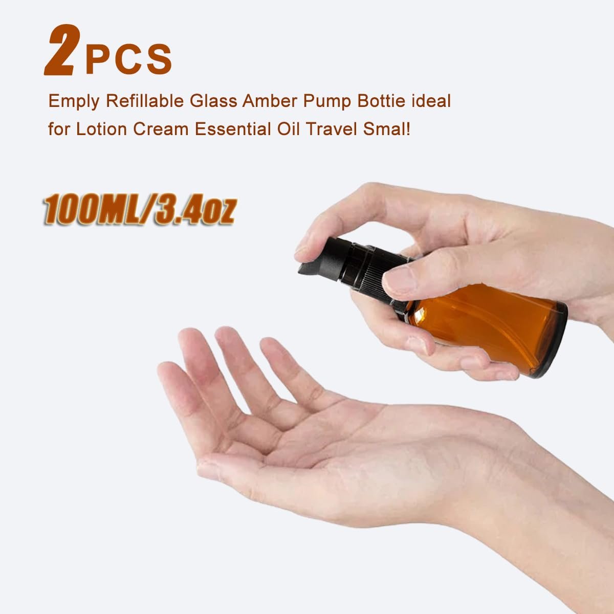TUPWEL 2-Pack Amber Glass Refillable Pump Lotion Bottles - 100ml/3.4oz for Makeup Foundation, Skin Care Cream, Essential Oils - görsel 9