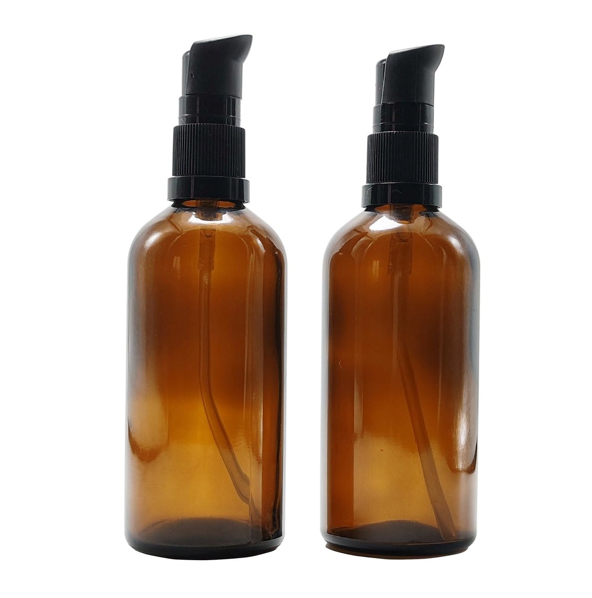 TUPWEL 2-Pack Amber Glass Refillable Pump Lotion Bottles - 100ml/3.4oz for Makeup Foundation, Skin Care Cream, Essential Oils - görsel 1