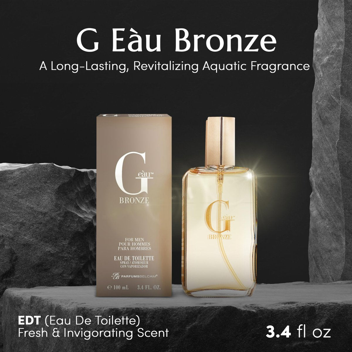 PB ParfumsBelcam G eàu Bronze Eau de Toilette Spray for Men – 3.4 Fl Oz Aquatic Woody Cologne with Citrus, Lavender & Patchouli Avelisse