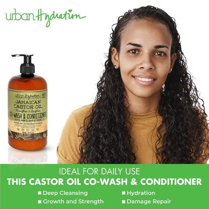 Urban Hydration Jamaican Castor Oil Co-Wash and Conditioner - Sulfate, Paraben & Dye Free - Cleanses, Hydrates & Repairs Damage for Soft, Strong & Shiny Hair - All Hair Types - 16.9 Fl Oz Avelisse